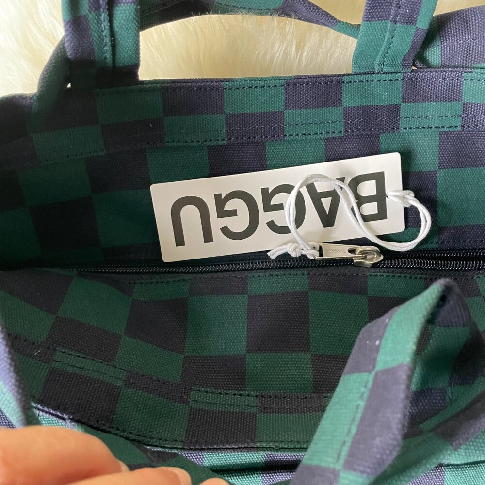 NWT Baggu Horizontal Zip Duck Bag - Navy Green Check - Picture 4 of 9